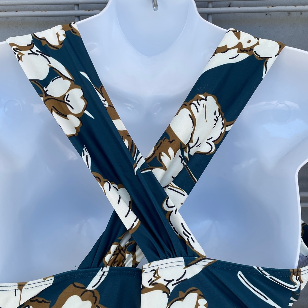 Cocopear Teal Floral Printed Body Shaping Swimdress - Picture 9 of 12